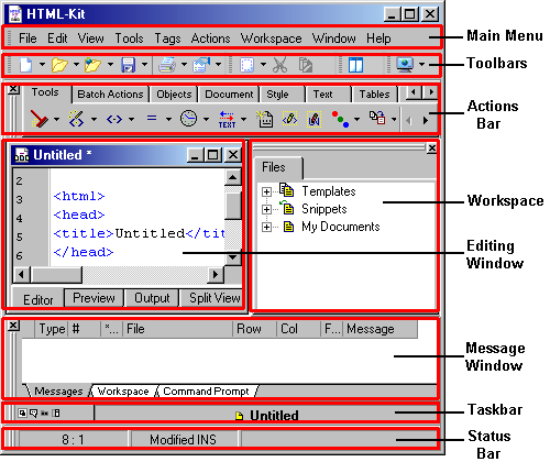 Screenshot of HTML Kit - Labelled